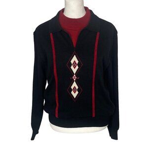 LEE DONG SOO Golf Sweater Sport Pullover Black Red 95cm/M 62-1